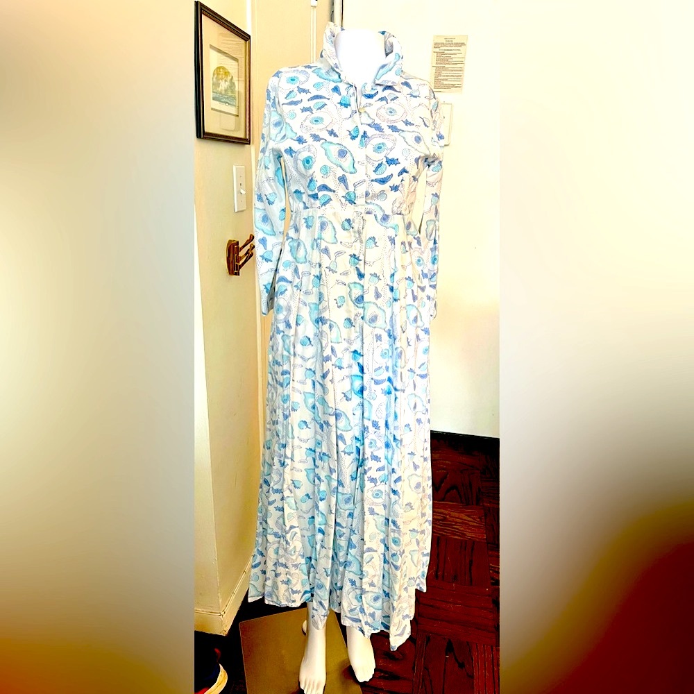 Julia Amory Floral Blue and White Maxi Shirt Dress Size S/ XS - Picture 3 of 9